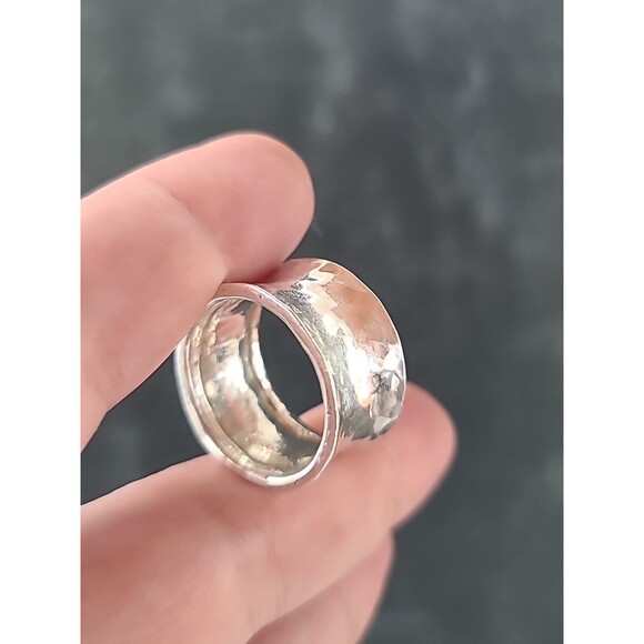 925 Sterling Hammered Silver Band Ring, Size US 8 Vintage - Picture 2 of 10